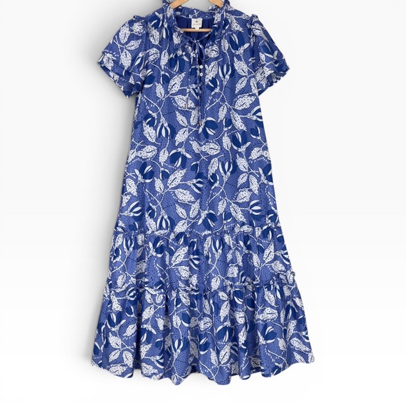 J.Marie Dresses & Skirts - J. Marie Floral Maxi Dress Small Blue White Tiered Tie Neck Romantic Ruffles